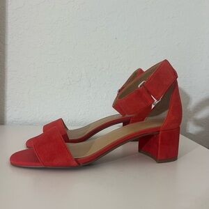 Franco Sarto Rosalina Suede Block Heel Sandal Red Size 7 Minimalist Normcore